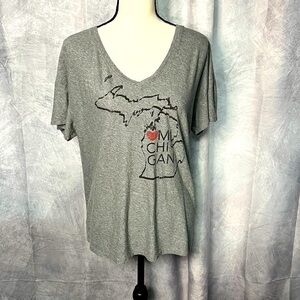State of Mine Gray Michigan V-Neck Oversized Tee - size Medium